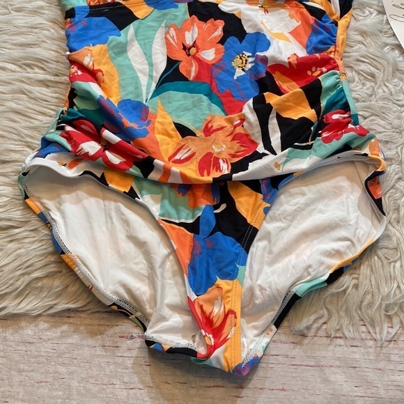 NWT Anne Cole High Neck Keyhole Floral One Piece Swimsuit sz 14 - Picture 9 of 14